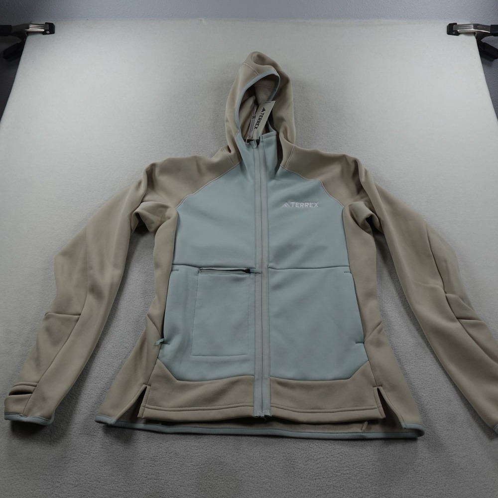 Adidas Terrex Hoodie Womens Small Blue Beige Full Zip Hiking Outdoor Nature